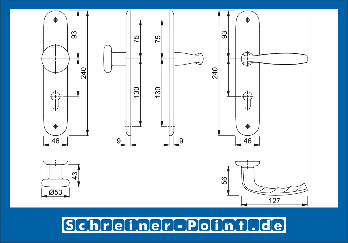 Hoppe New York Aluminium Langschildgarnitur F9 Stahlfarben 1810/273P, 3272917, 3272933, 3272968, 3272984